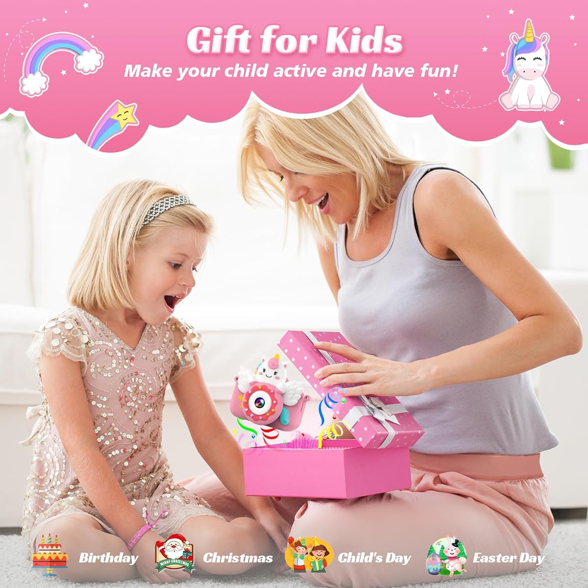 TIATUA Kids Camera for Girls & Boys, Toddler Camera Toys for Age 3-12 Kids with 32GB Card & Dual Lens, Digital Camera for Kids Fun Birthday & Christmas Gifts (Pink)