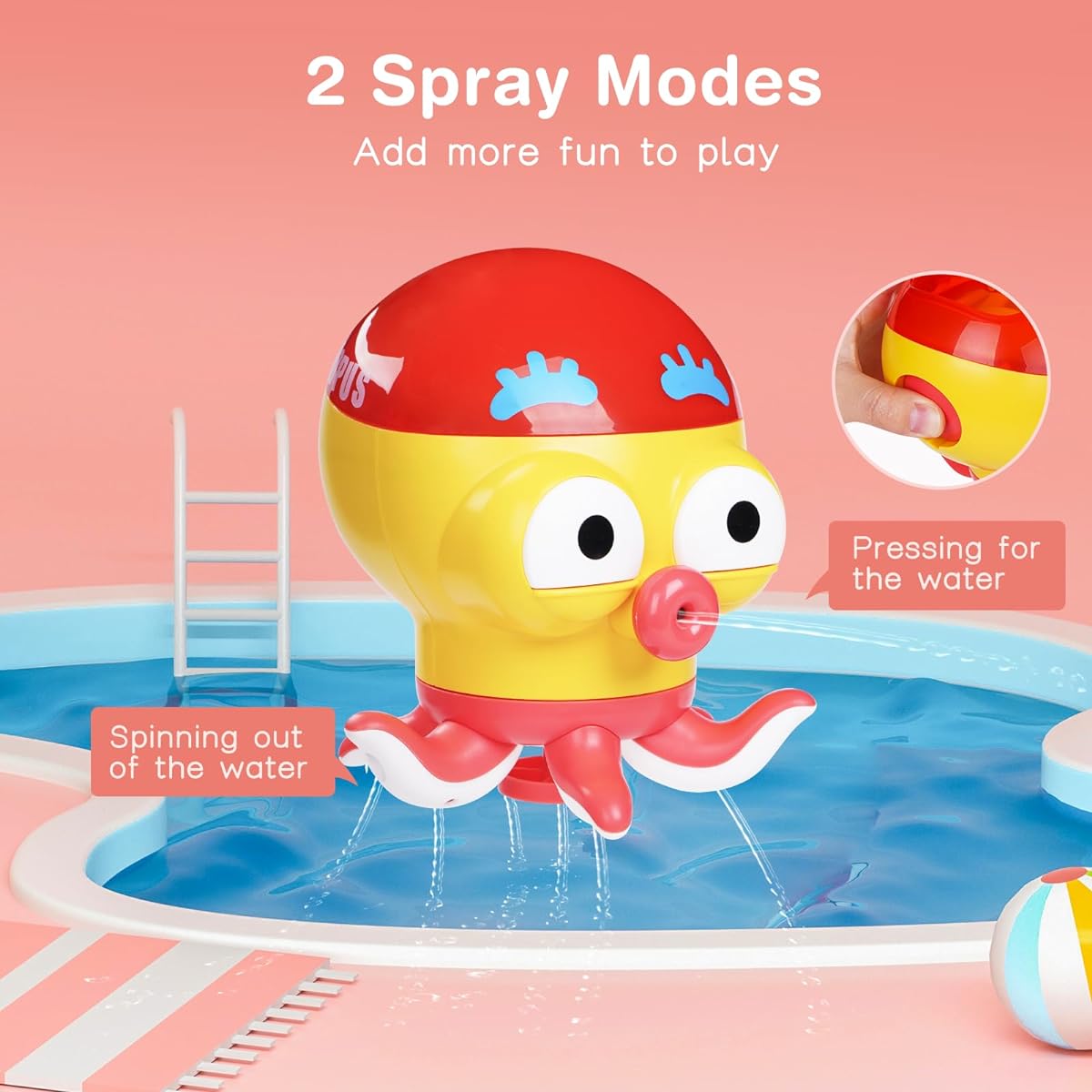 Baby Bath Toys for Toddlers 1-3 Bathtub Water Play for 2-4 Years Kids with 7 Stackable Cups and 1 Conch Spoon, Gift for Toddler Boys Girls 6-12 Months (Octopus)