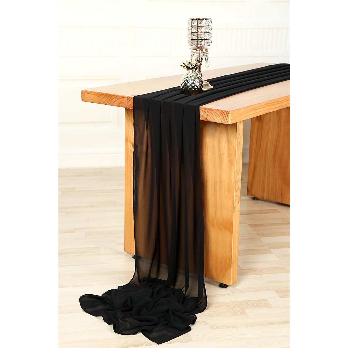 SHERWAY 27 x 120 Inch Black Chiffon Wedding Table Runner Soft Semi-Sheer Table Runner Overlay Rustic Wedding Bridal Shower Baby Shower Decor