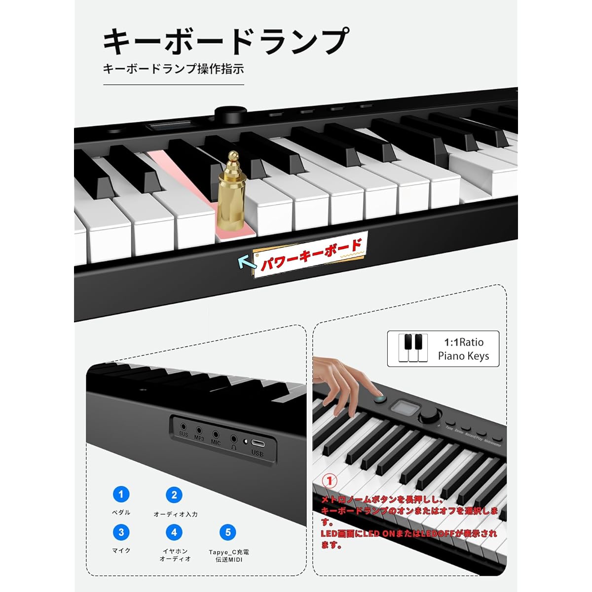 Foldable Digital Piano, 88 Keys, For Beginners, Adults, Semi-Weighted, With Pedal, Dustproof, Portable (Compact Lamp, White)