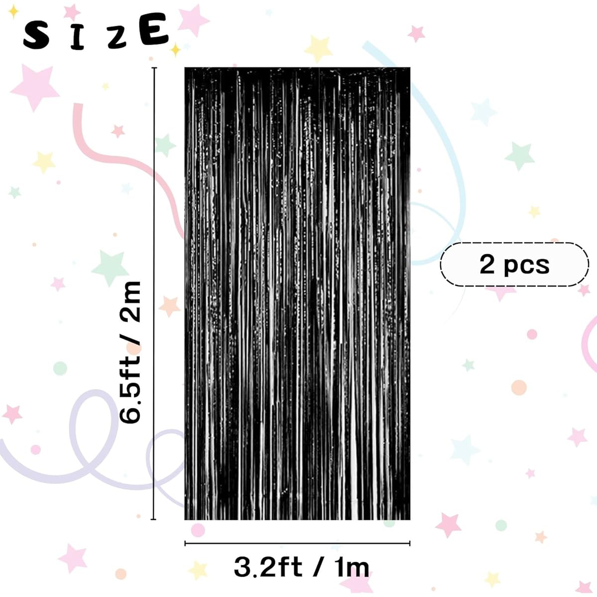 Black 2 Pack Fringe Curtains Party Decorations Backdrop Curtains for Party Photo Booth Background Wedding Birthday Baby Shower Christmas New Year Halloween Party Decorations (3.3 x 6.6 ft)