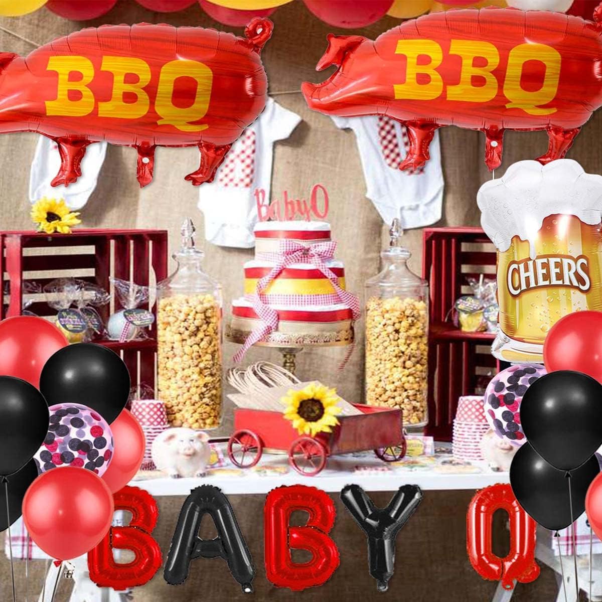 BBQ Baby Shower Party Foil Balloon Decorations Banner Red Checkered Tablecloth Barbecue Gender Reveal Picnic Party Supplies