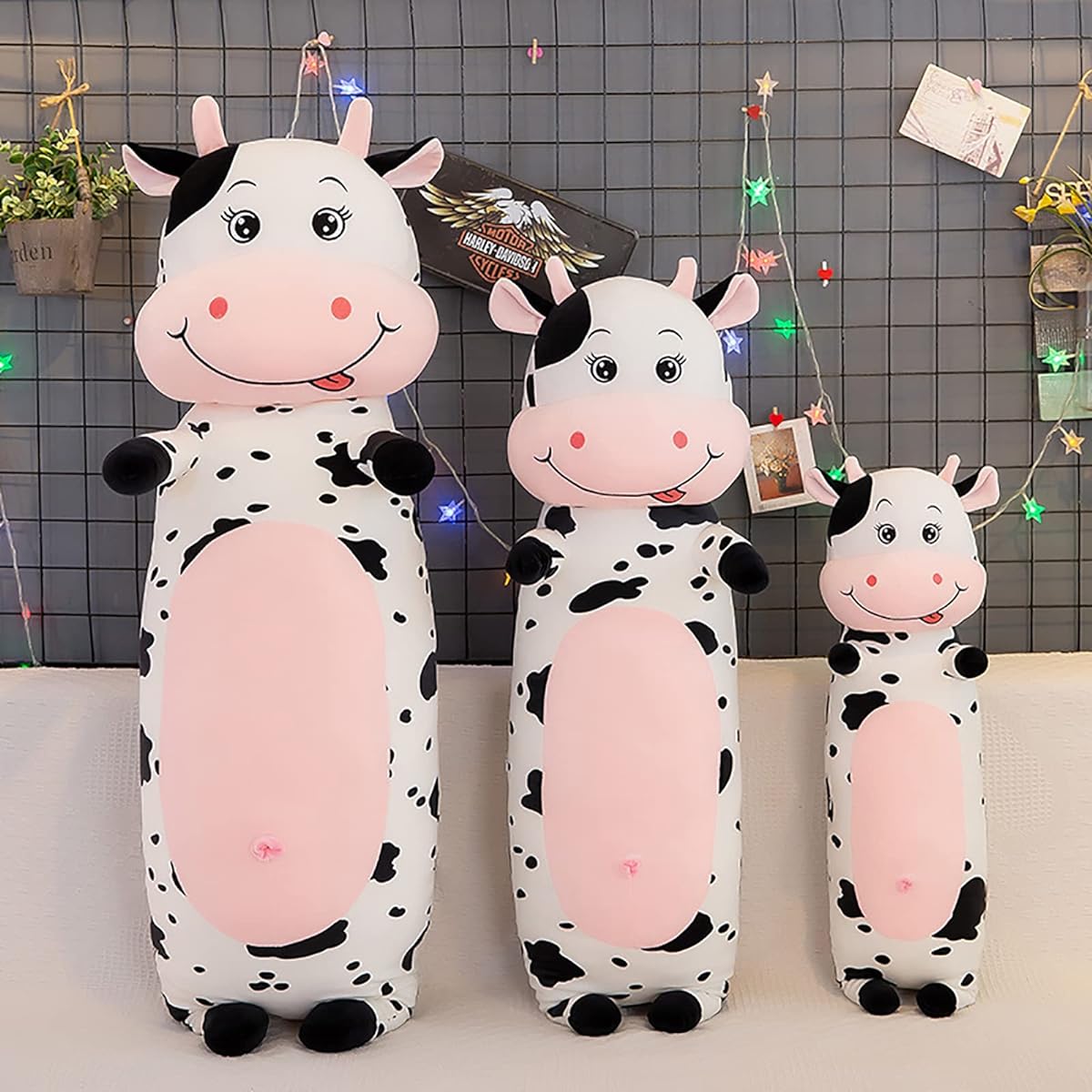 Handytoolinc Long Cow Plush Toy, Soft Cow Pillow, Stuffed Animal Plush Cotton Cow Pillow, Cute Long Body Pillow Gift for Kids Girlfriend (39.4 inch, White)