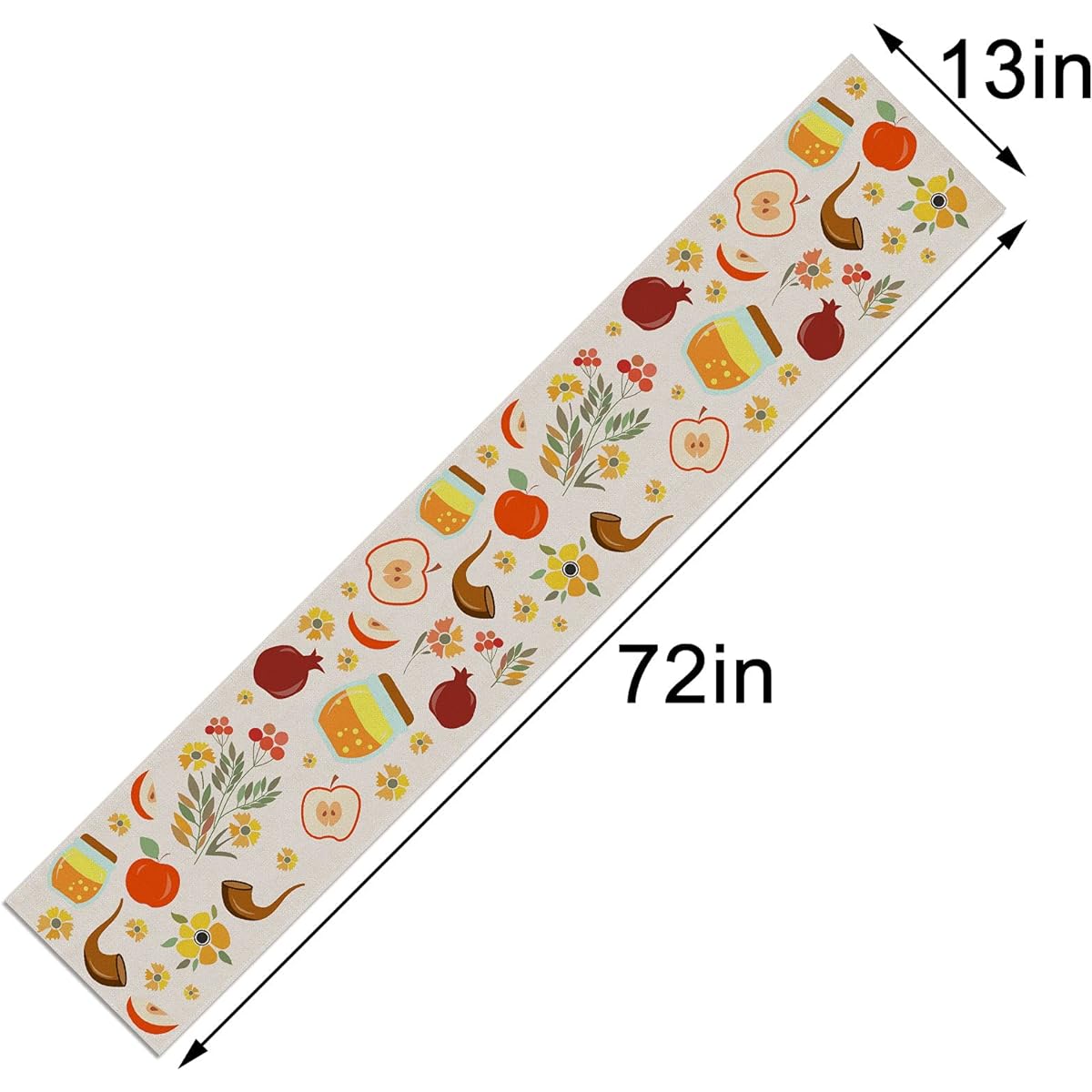 Linen 13" x 72" Rosh Hashanah Table Runner Shana Tova Table Decor Jewish New Year Decorations and Accessories for Home Kitchen Dining