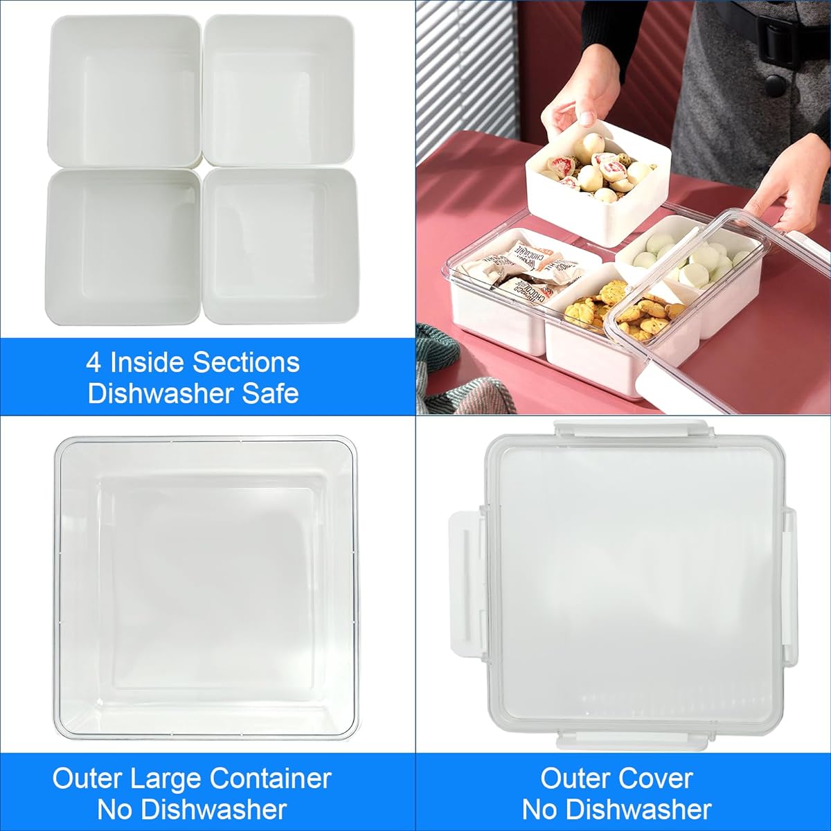 Toy Storage Container Transparent Toy Chest with Lid Organizer Bin with 4 or 5 Removable Boxes Plastic Box Container Building Bricks Toys Small Parts/Chess Pieces/Mini Toy Action Figures/Jigsaw Puzzles (Square)