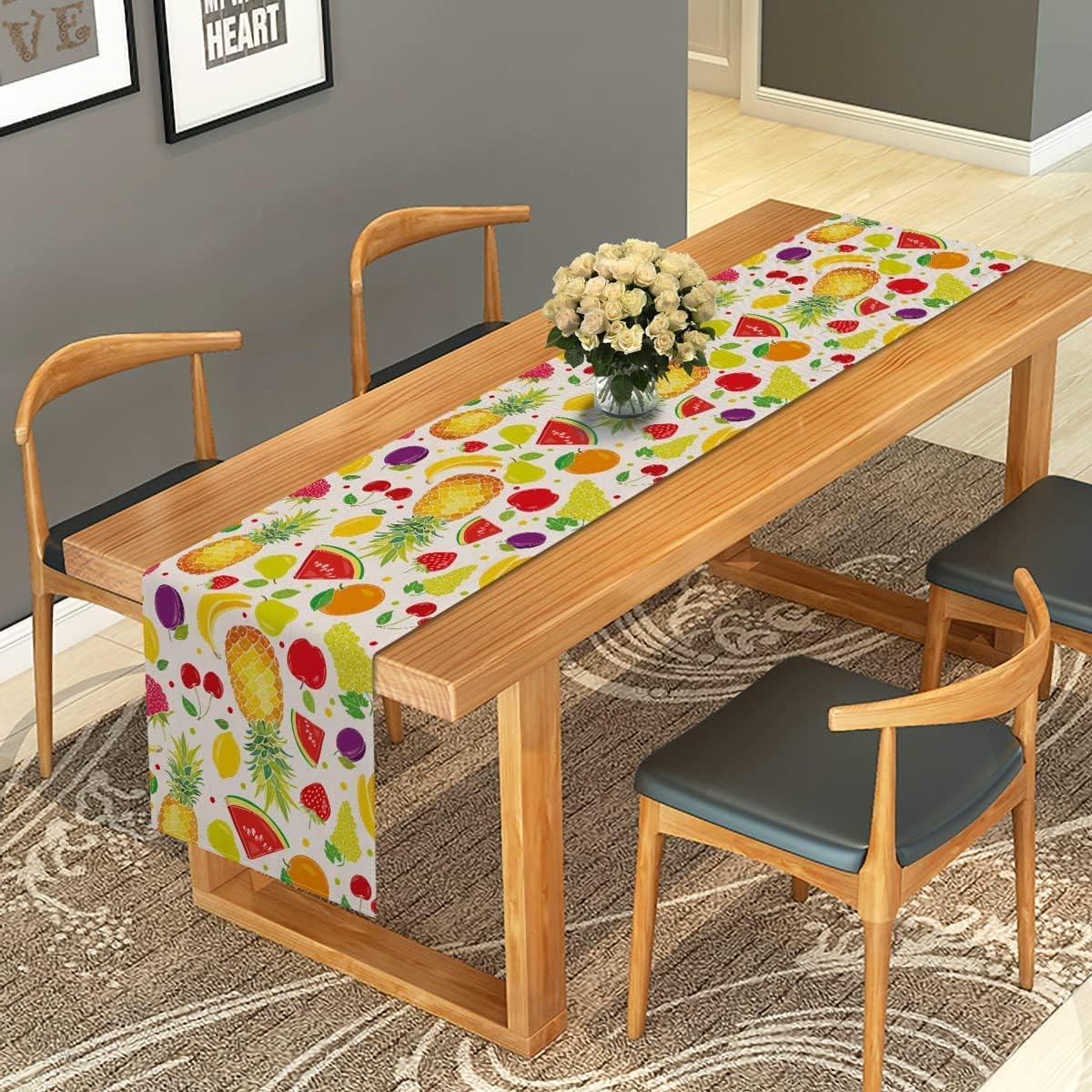 Rainlemon Linen Summer Fruit Table Runner Rustic Twotti Frutti Boys Girls 2nd Birthday Party Home Dining Room Decor (13" x 108")