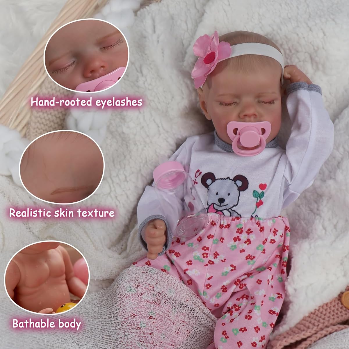 DAYOFF KIDS Washable Reborn Baby Doll 18 Inch Realistic Baby Doll Weighted Full Vinyl Body Lifelike Newborn Baby Doll