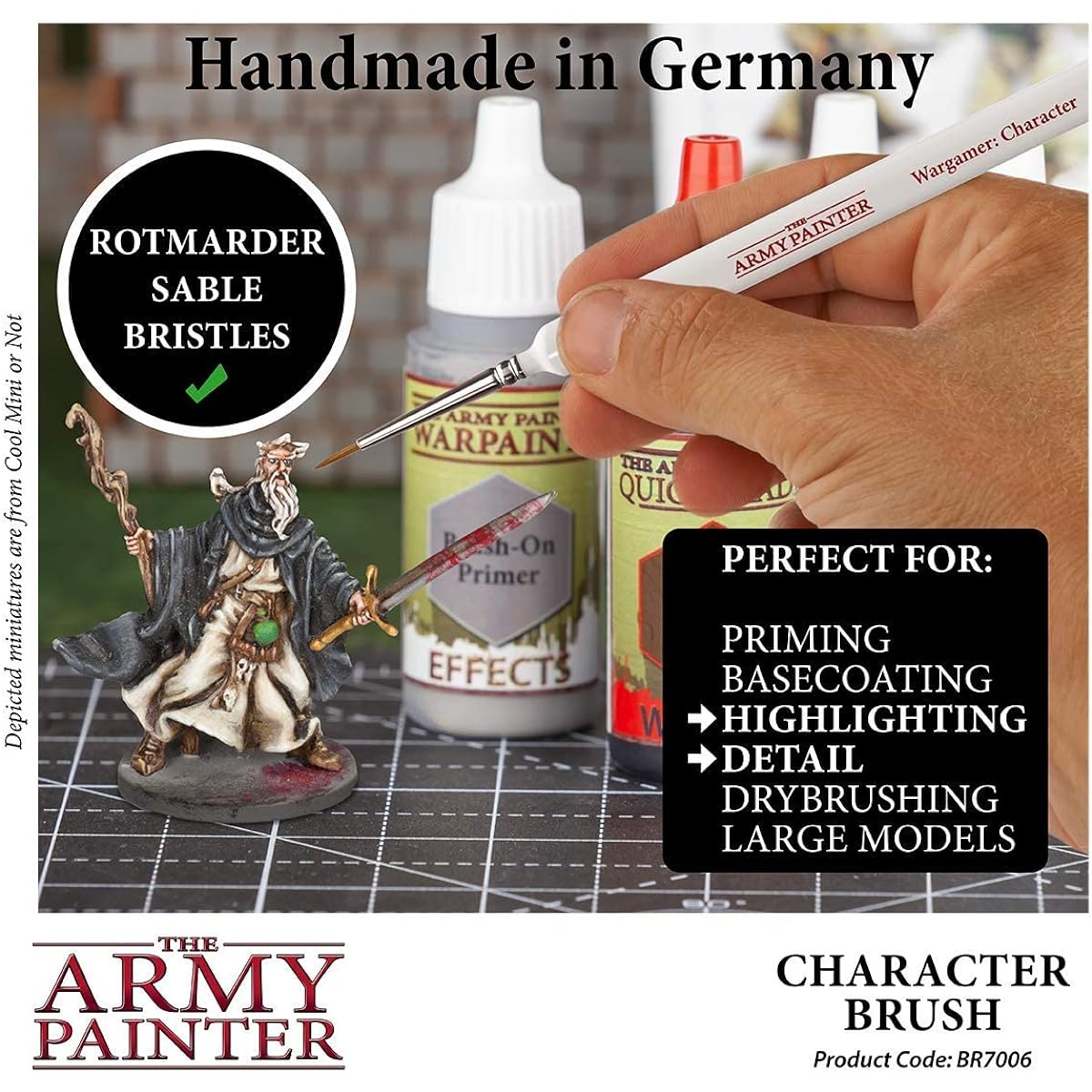 The Army Painter Wargamer: 3 Piece Character Small Paint Brush Set by Rotmarder with Sable Hair - Detail Paint Brushes, Model Paint Brushes for Miniature Paint Set, Fine Tip Paint Brushes for Miniature Painting