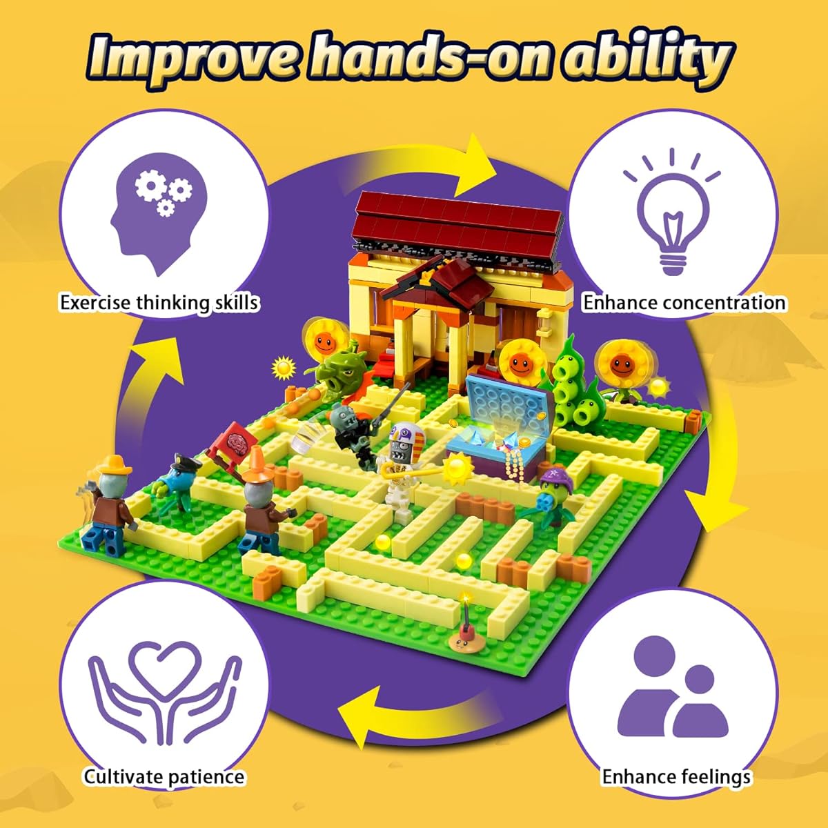 OLIA DESIGN Plants vs Zombies Toys Garden Maze Building Toys Action Figures Buildable Toys Game Fun Party Birthday Gifts for Boys Girls