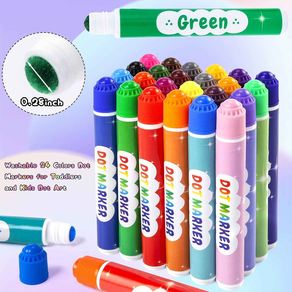Nicecho Dot Markers, Washable Dot Markers for Kids, Toddlers, Preschoolers, 24 Colors, Bingo Paint Dover Marker Kit with Free Activity Book
