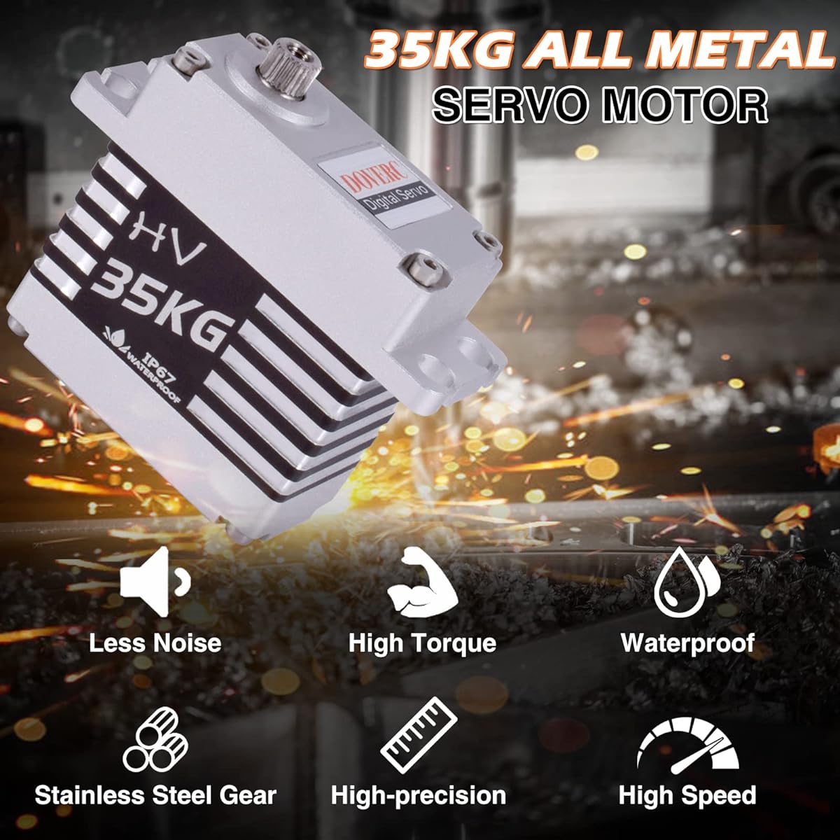 DOVERC RC Servo: 35kg Servo High Torque Servo RC Steering Servo RC Crawler Servo Full Aluminum Case for 1/8 1/10 1/12 RC Car/Boat with 25t Servo Horn (Control Angle 270°)