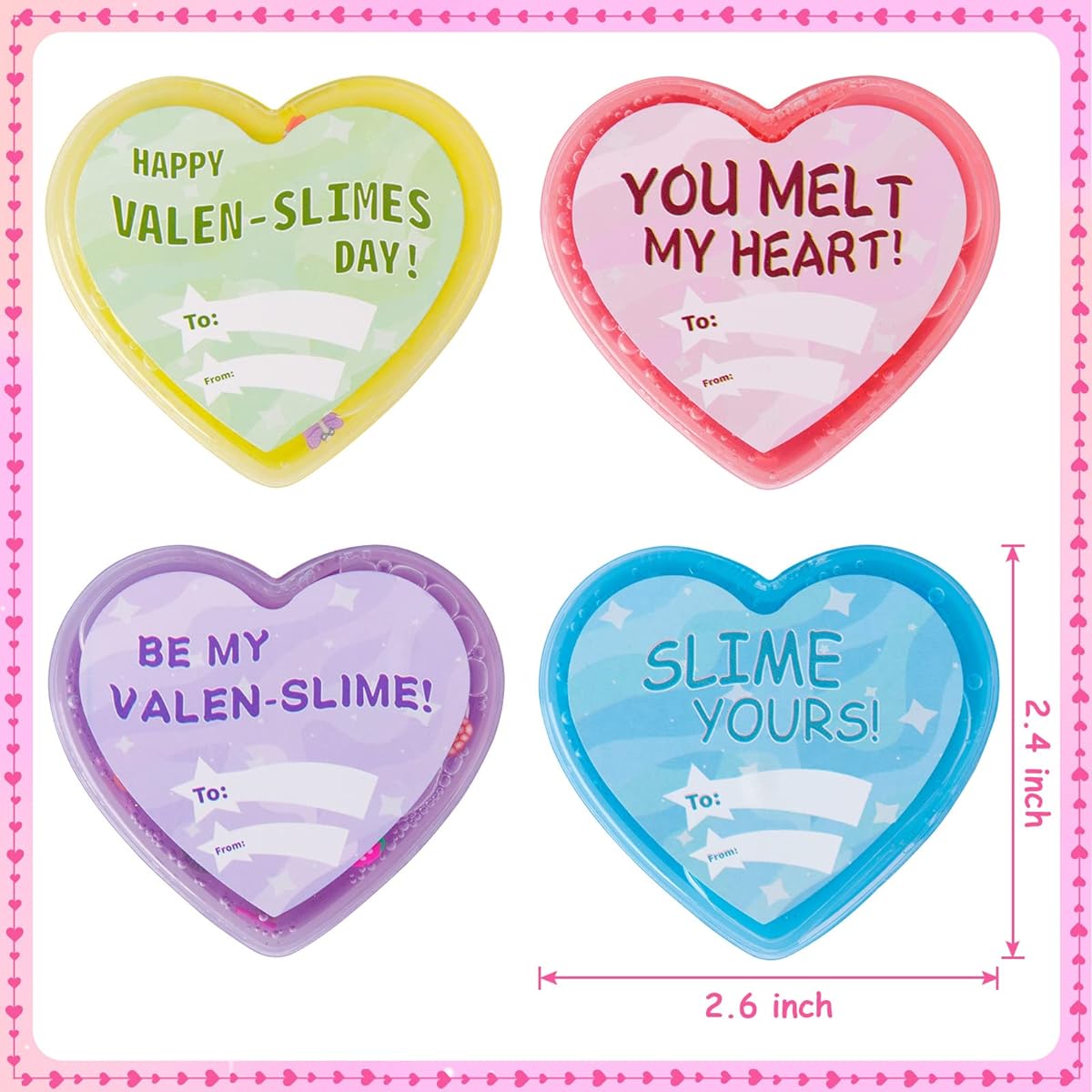 28pcs Valentine Slime Hearts with Cards for Kids Valentine Gifts Valentine Party Favors Party Supplies Classroom Swap School Supplies
