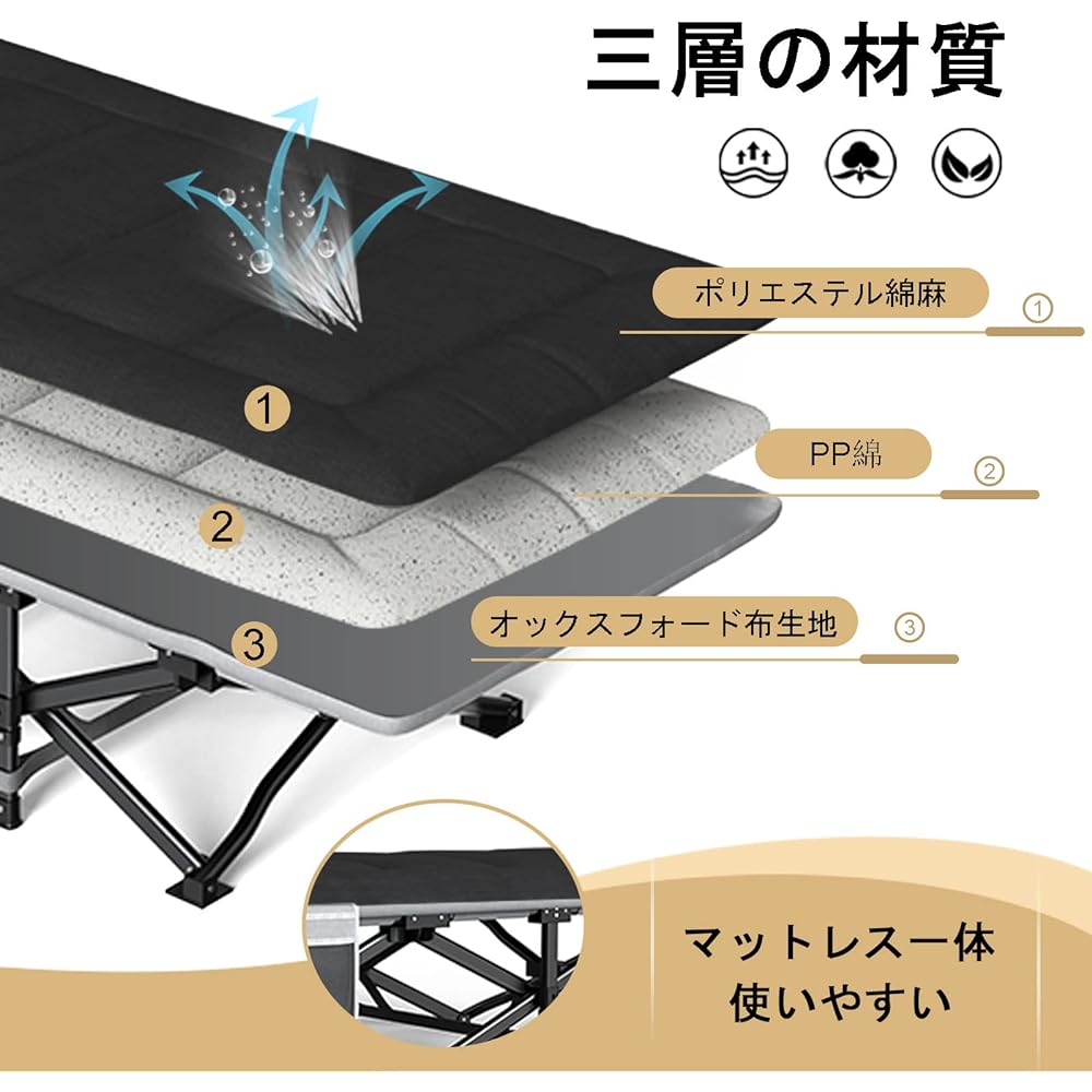 ATORPOK Folding Bed, Simple Bed, Foldable, Indoor Folding Bed, Cot, Waterproof, Breathable, Lightweight, Outdoor Bed, Camping Bed, Folding Bed (Black)