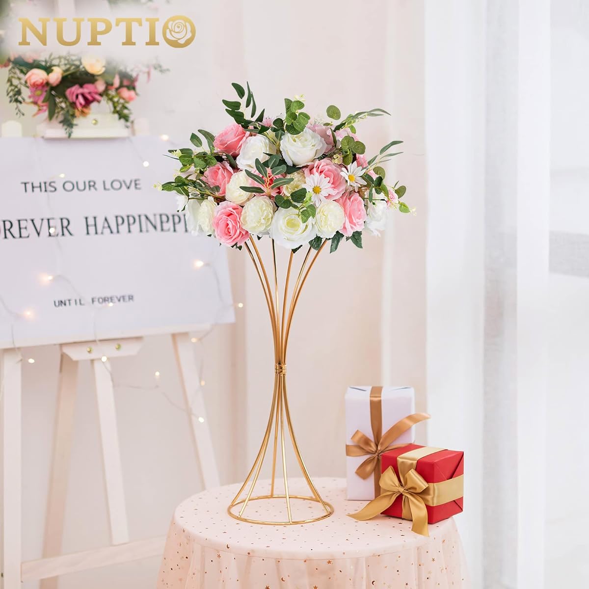 NUPTIO 10pcs Gold Centerpieces for Tables, 19.7" Tall Metal Flower Trumpet Vases, Gold Vases for Centerpieces, Artificial Flower Display Rack, Birthday Parties, Dinner Events, Hotel Home Decor