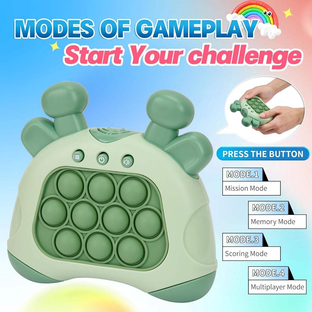 Light Up Pop Fidget Game - Sensory Toy for Kids and Adults - Push Bubble Pattern Pop Game - Stress Relief Gift (Green)
