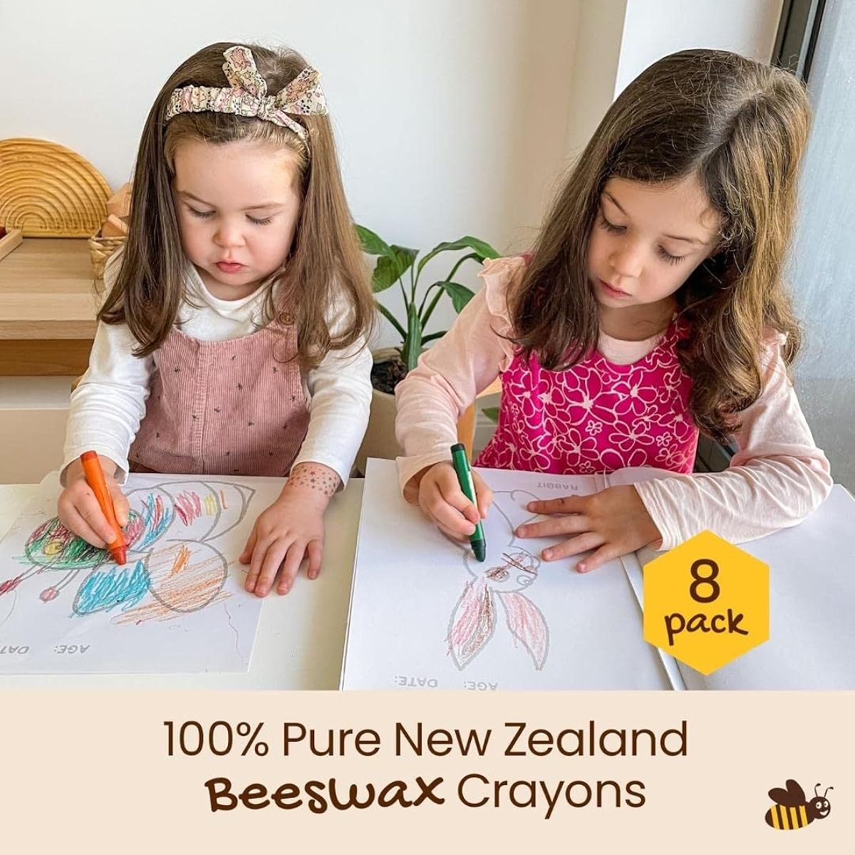 Honeysticks Beeswax Crayon and Book Pack - Pack of 8 Jumbo Crayons and Premium Recycled Paper Coloring Book
