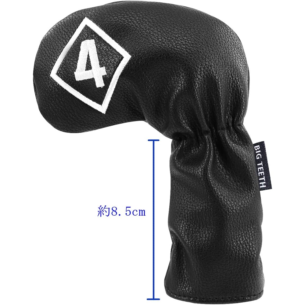 Big Teeth Golf Iron Cover Wedge Cover Head Cover Set of 10 Pieces (4-9, Pw, Aw, Sw, X) Number Embroidery Long Neck Elastic Closure Synthetic Leather Black