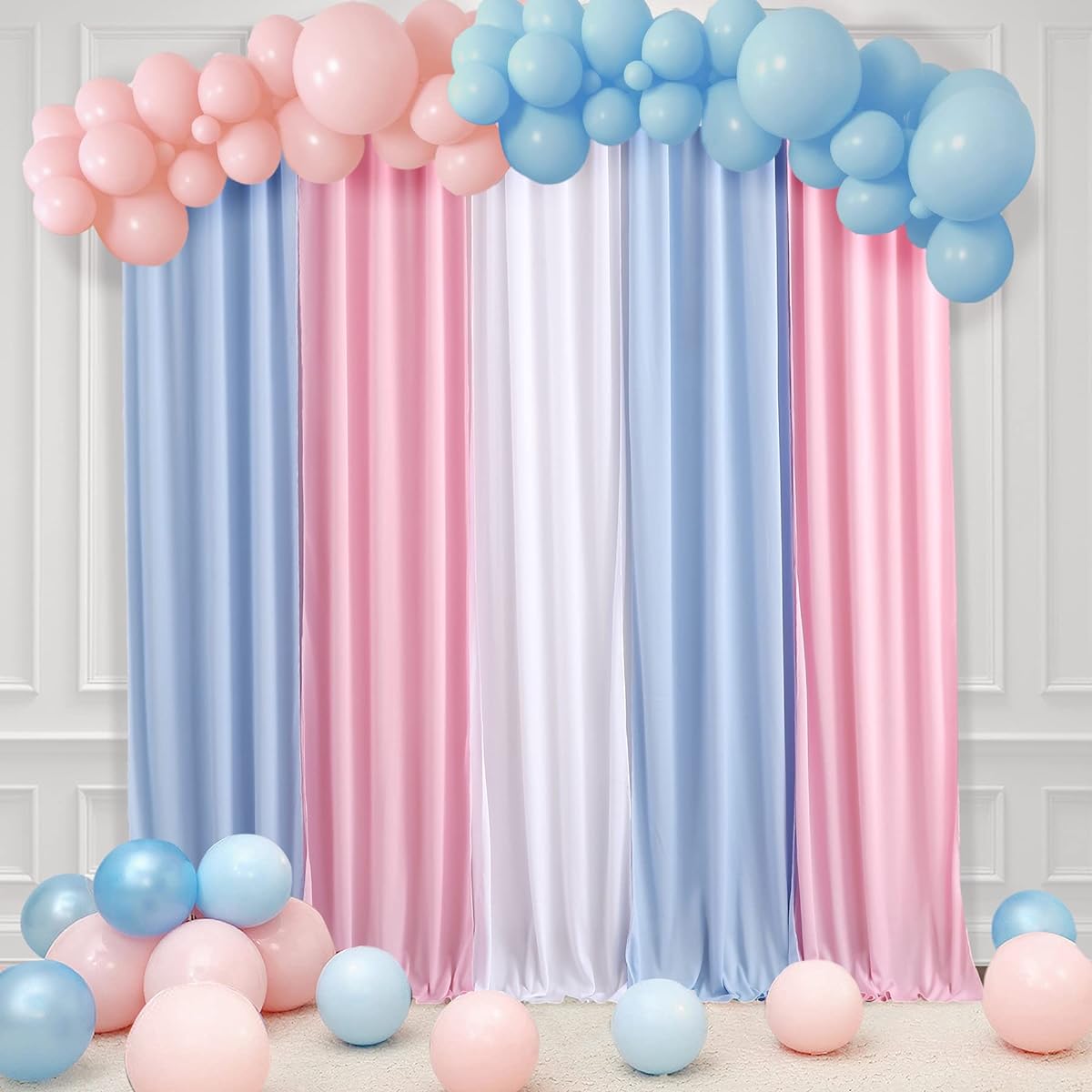 Blue Pink Backdrop Curtains Gender Reveal Curtains Backdrop Drapes Fabric for Birthday Party Baby Shower Girls Bedroom Decor 5 Panels 1.6ft x 7ft