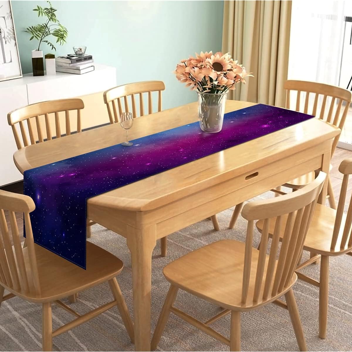 Nepnuser Linen Galaxy Table Runner for Kids Birthday Party Decorations Starry Sky Starry Night Starry Night Dining Room Kitchen Home Decorations (13" x 108")