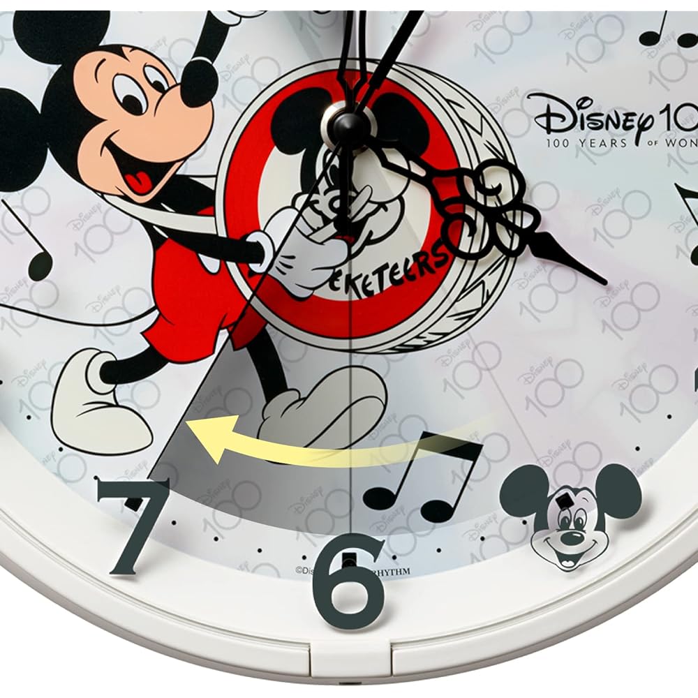 RHYTHM Disney 100th Anniversary Disney 100 (Mickey Mouse) Wall Clock Dial changes when it gets dark Silent White Φ28×5.2cm 8MG817MC72