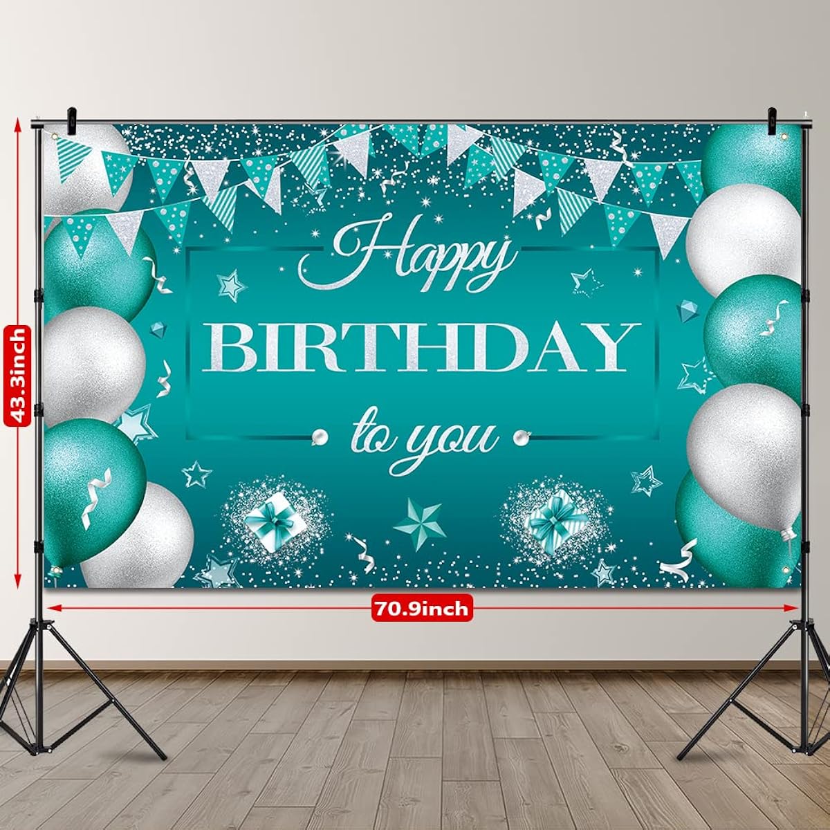 Teal Birthday Banner Teal Silver Party Backdrop Decorations Turquoise and Silver Background Glitter Mint Green Birthday Party Decorations for Women Men Kids Birthday Baby Shower Party Supplies