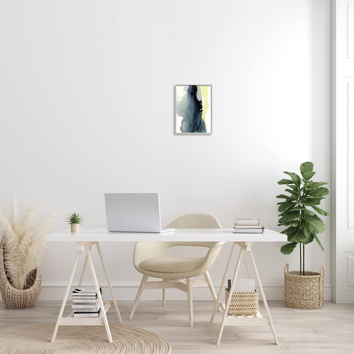 Stupell Industries Fluid Layers Abstract Painting, Blue Yellow Distortion, Designed by Kippi Leonard, Gray, Framed Wall Art, Gray