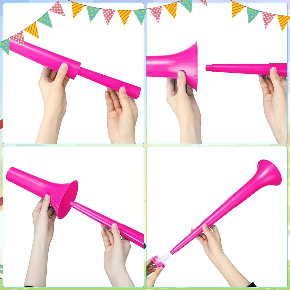 2pcs Stadium Horns 21" Vuvuzela Plastic Foldable Cheering Trumpets for Sporting Events Football Carnival Party Supplies (Pink)