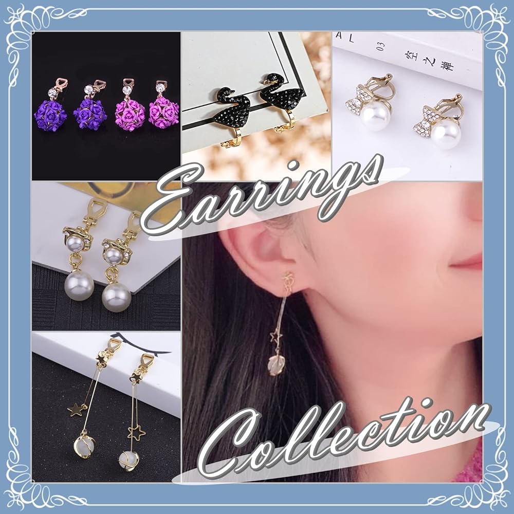 Accessories Storage Box Case Earrings Large Set Transparent Display (Black, Large, Earring Set Included)