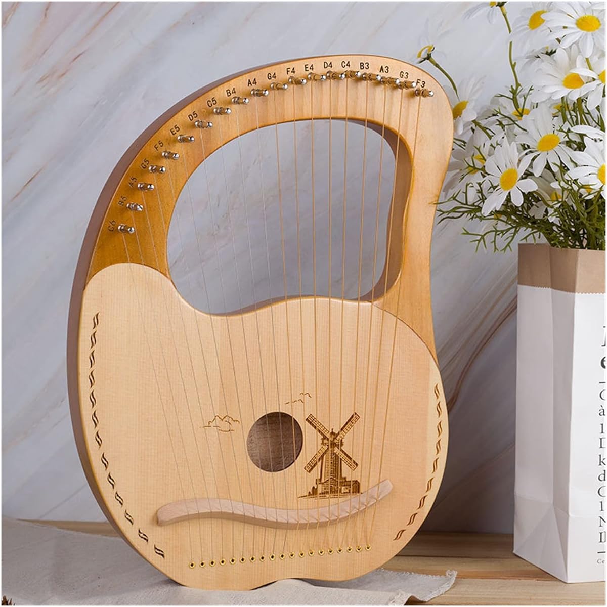 WowZza Solid Wood 19 String Lyre Portable Lyre 19 String Lyre for Beginners Easy to Learn Beginner