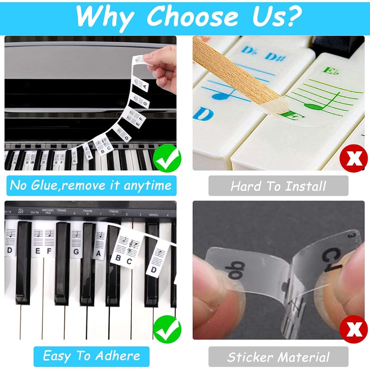 BUSOHA Silicone Piano Keyboard Stickers for Beginners Removable Piano Keyboard Note Labels for Learning Full Size Keyboard 88 Keys Double Staff Display