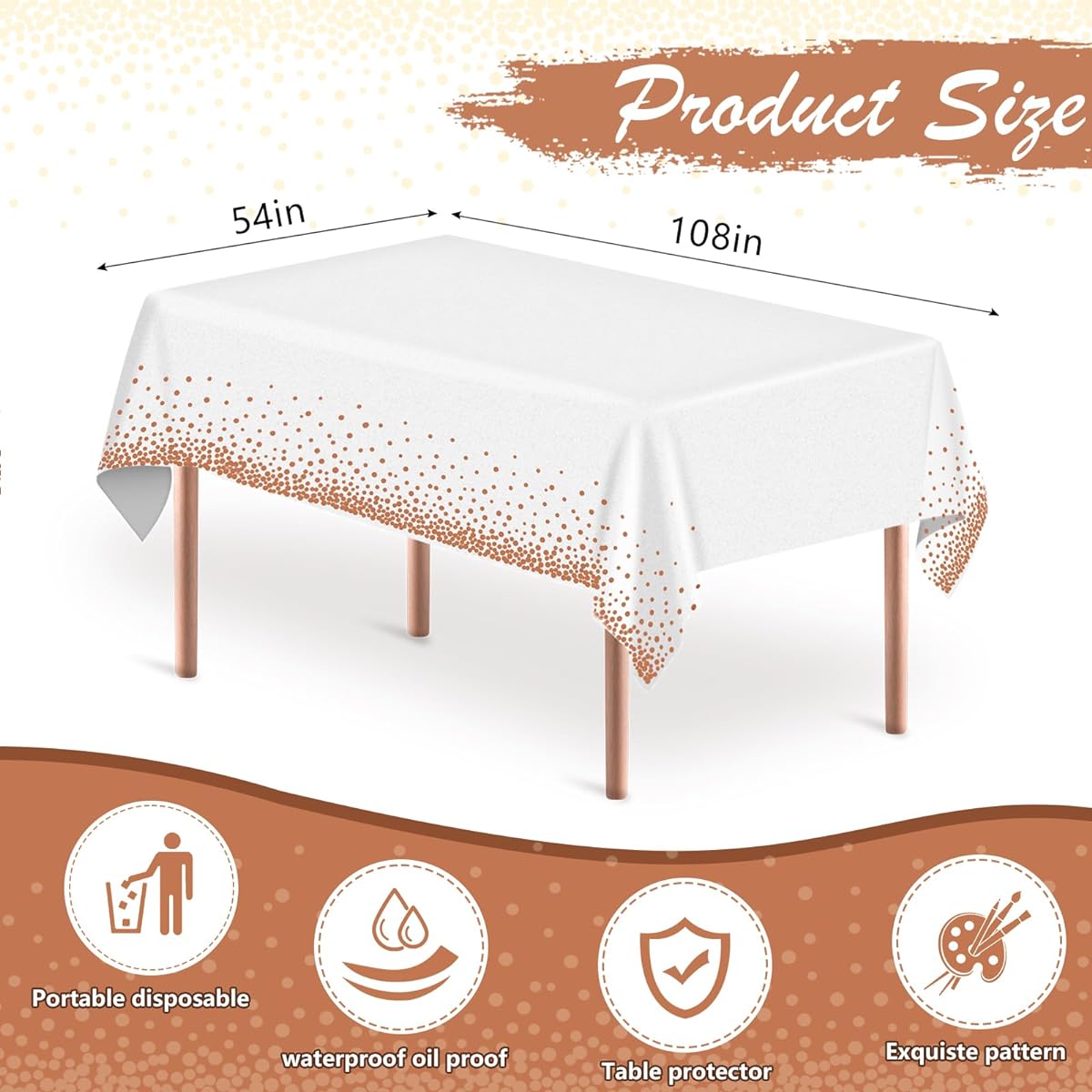 4 Pieces Rose Gold Party Tablecloth Plastic Tablecloth Rose Gold Polka Dot Confetti Tablecloth, Rectangular Tablecloth for Wedding, Birthday, Party, Picnic (137 x 274 cm)