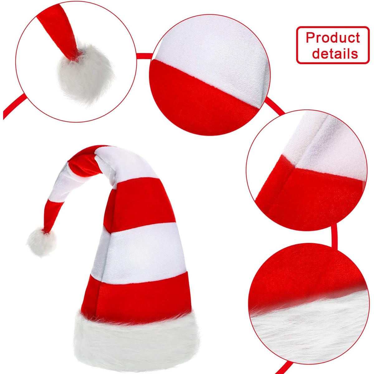 Red and White Striped Santa Hat Christmas Long Felt Christmas Hat New Year Party Decoration Classic Cosplay Costume
