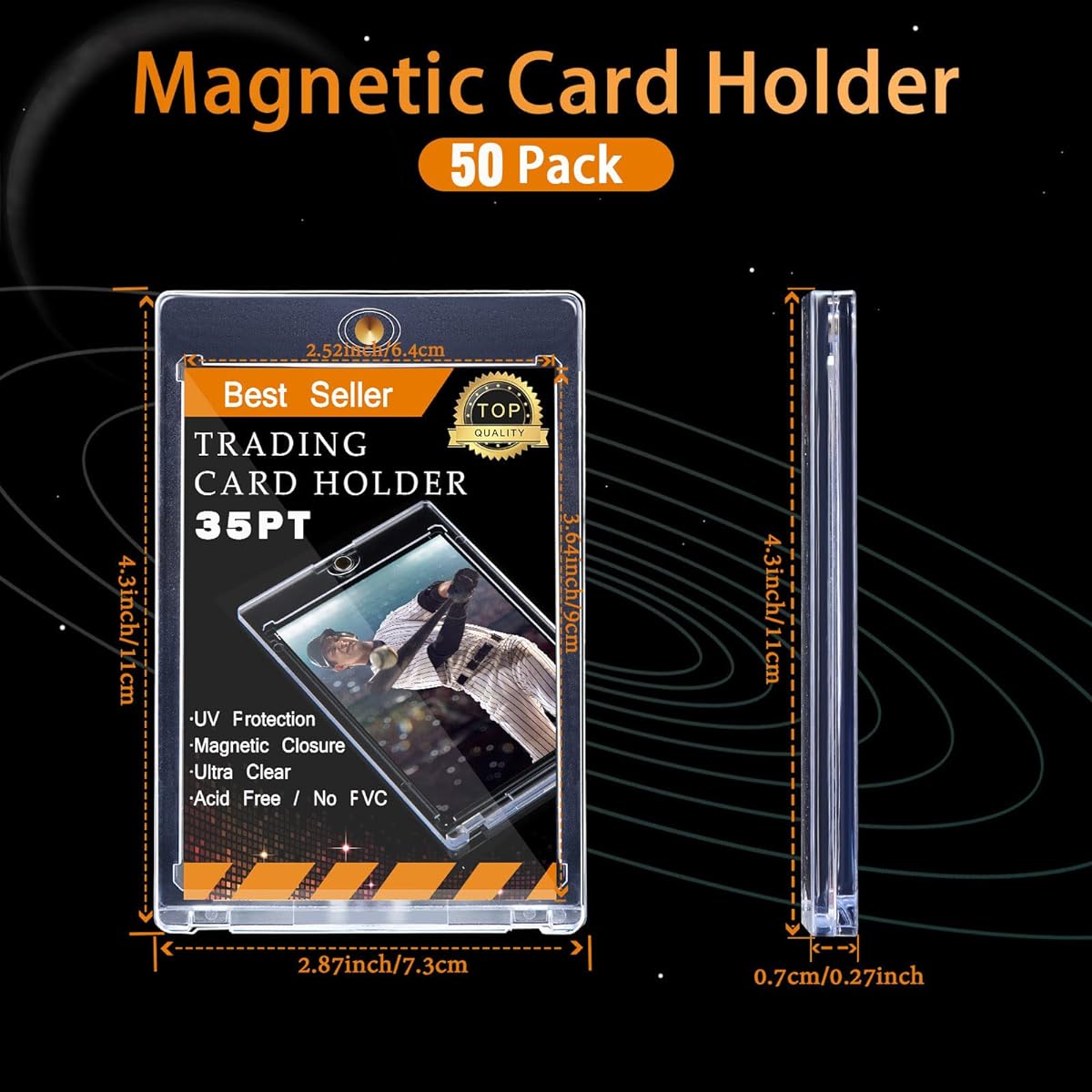 50 Pieces Magnetic Card Holders for Trading Cards, 35Pt Hard Card Cases Card Protectors Standard Size Baseball Football Sports Game Cards Storage Display