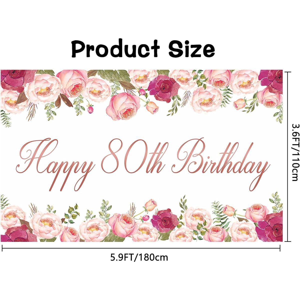 Vlipoeasn 80th Birthday Party Banner for Women, Happy 80th Birthday Party Surprise, Cheers for Mom, 80th Birthday Party Supplies