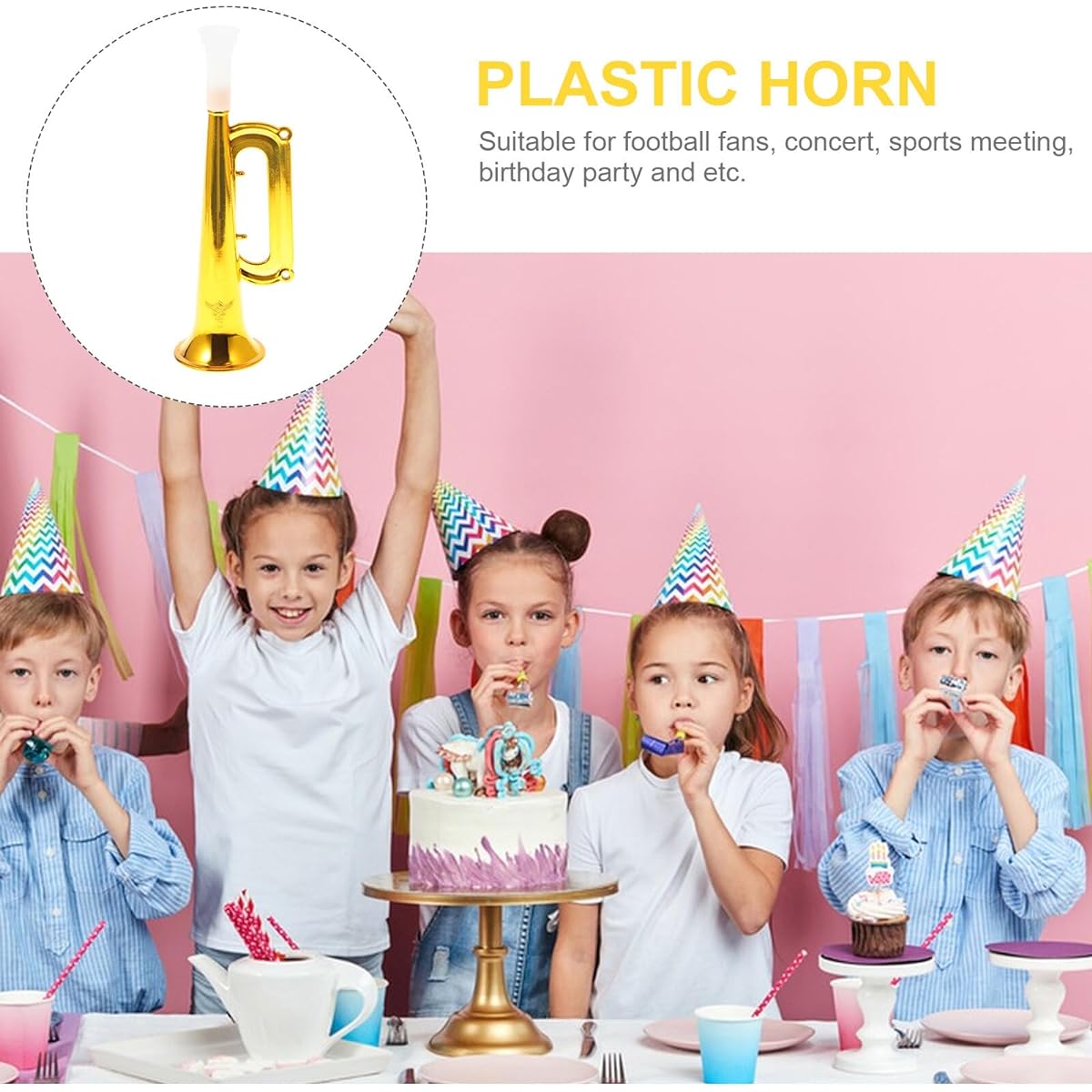 Toyvian Toy Trumpet, Trumpet Toys for Kids, 14pcs Plastic Trumpets, Trumpet Musical Instruments for Kids, Party Noise Makers, Kids Birthday Party Favors, Golden Kids Trumpet Toys, Trumpet Party Air Horn