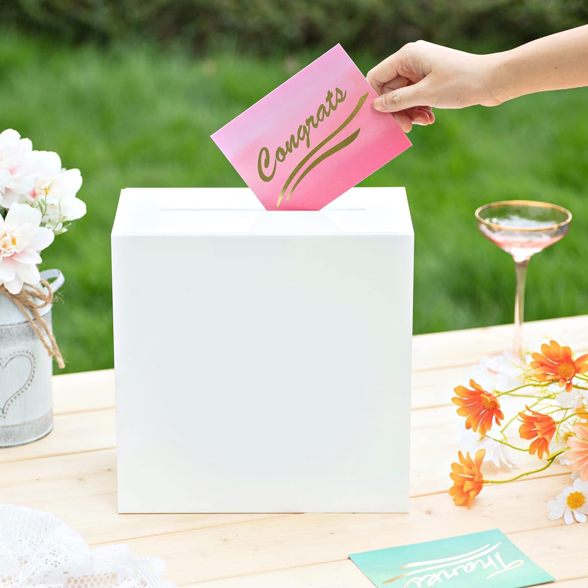 UNIQOOO White Acrylic Card Box with Slots Thick DIY Wedding Box Blank Unprinted Large 10 x 10 x 5.5 Inch for Reception Decoration Fundraiser Money Box Election Voting Graduation Favors Party Favors