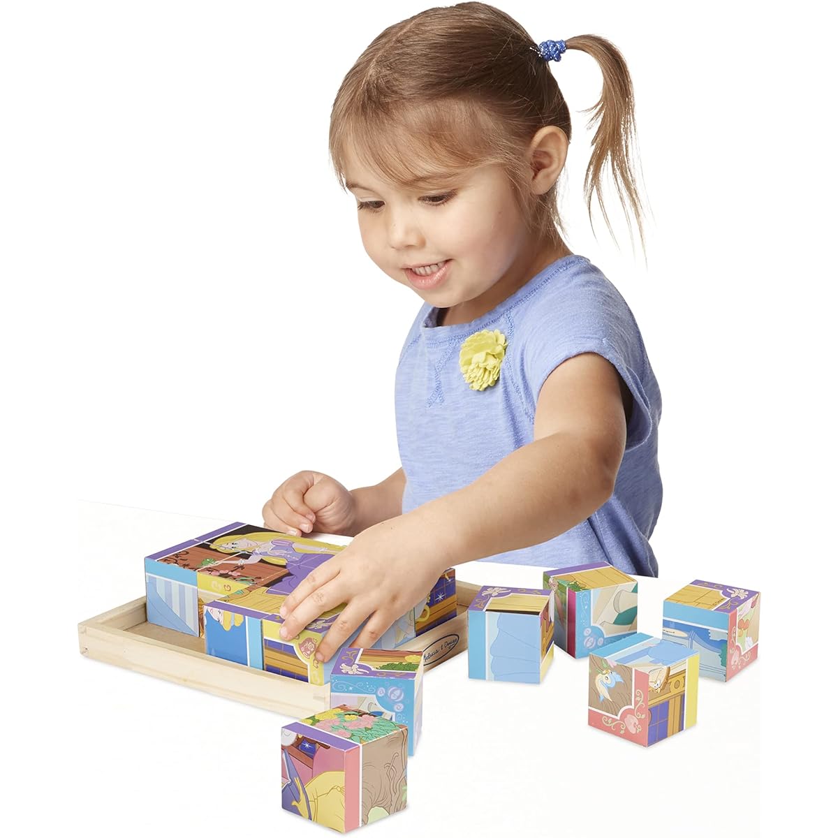 Melissa & Doug Disney Princess Wooden Cube Puzzle with Storage Tray - 6 Puzzles in 1