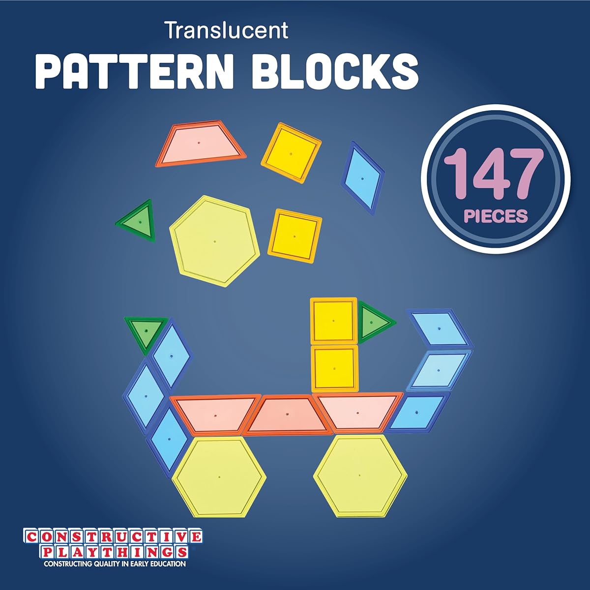 Constructive Playthings EDX-147 CP Toys Translucent Pattern Blocks/ 147 Piece Set