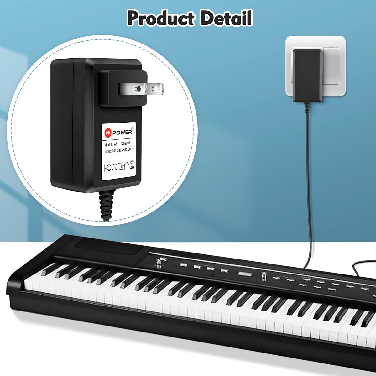 PKPOWER AC Adapter for Yamaha YDP-131 YDP-213 YDP-S30 YDP-140 YDP-141 YDP-142 YDP142 YDP-S31 Keyboard Power Supply Williams Allegro 1 2 Legato 88 Key Digital Piano Wall Home Charger