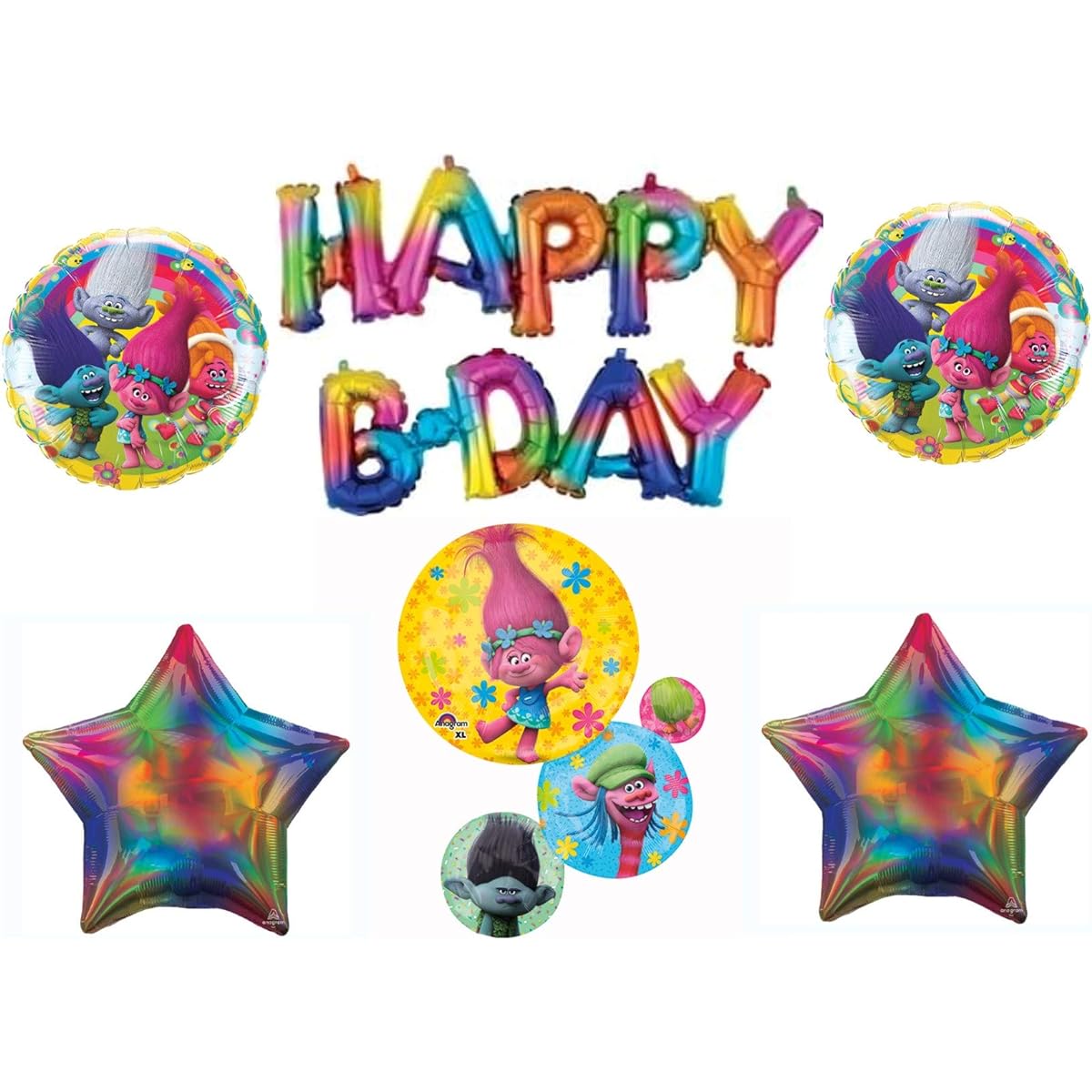 Trolls Happy Birthday Letters Party Balloon Decoration Supplies Movie Rainbow