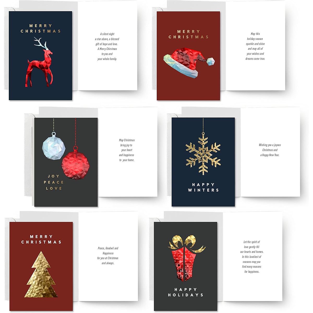 Easykart 18 Assorted Christmas Greeting Cards with Envelopes, Gold Foil, 3D Embossed Effect Design, 5.5x4 Inch, for Your Loved Ones, Friends and Family