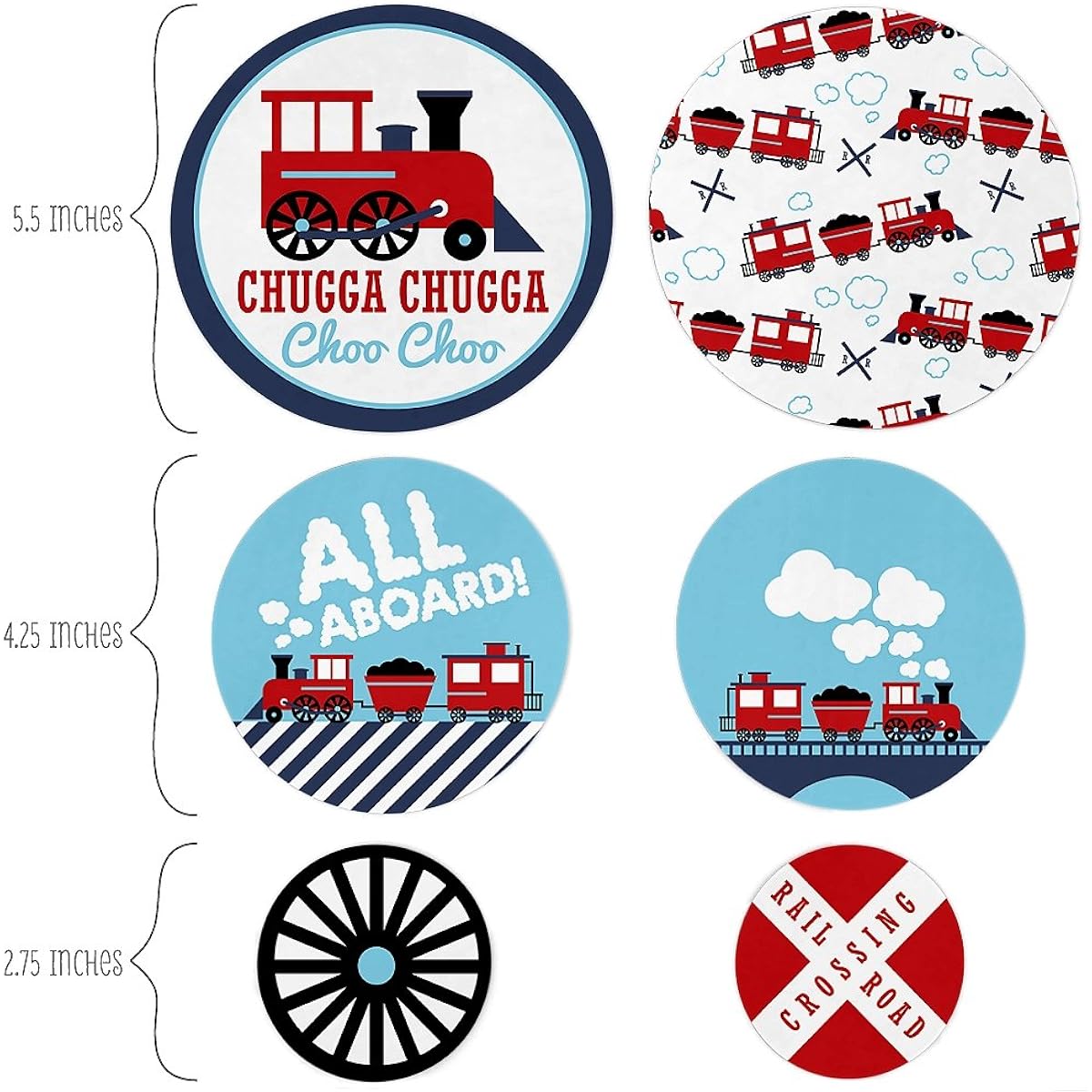 Big Dot of Happiness Railroad Party Crossing - Steam Train Birthday Party or Baby Shower Giant Circle Confetti - Party Decorations - 27 Large Confetti