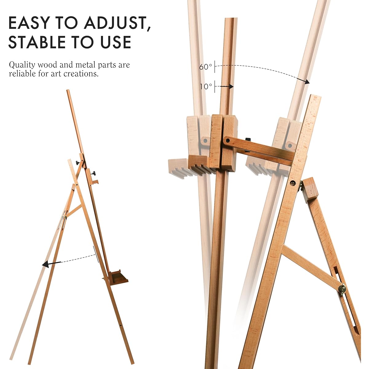 ARTIFY Large Painter Easel Adjustable Beech Wood Artist Easel Studio Easel with Brush Holder