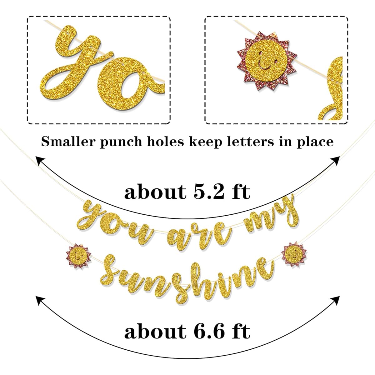 RoadSea You are My Sunshine Banner - Wedding Birthday Baby Shower Party Garland Supplies - Boys Girls Kids Adults Birthday Party Decorations - Gold Glitter