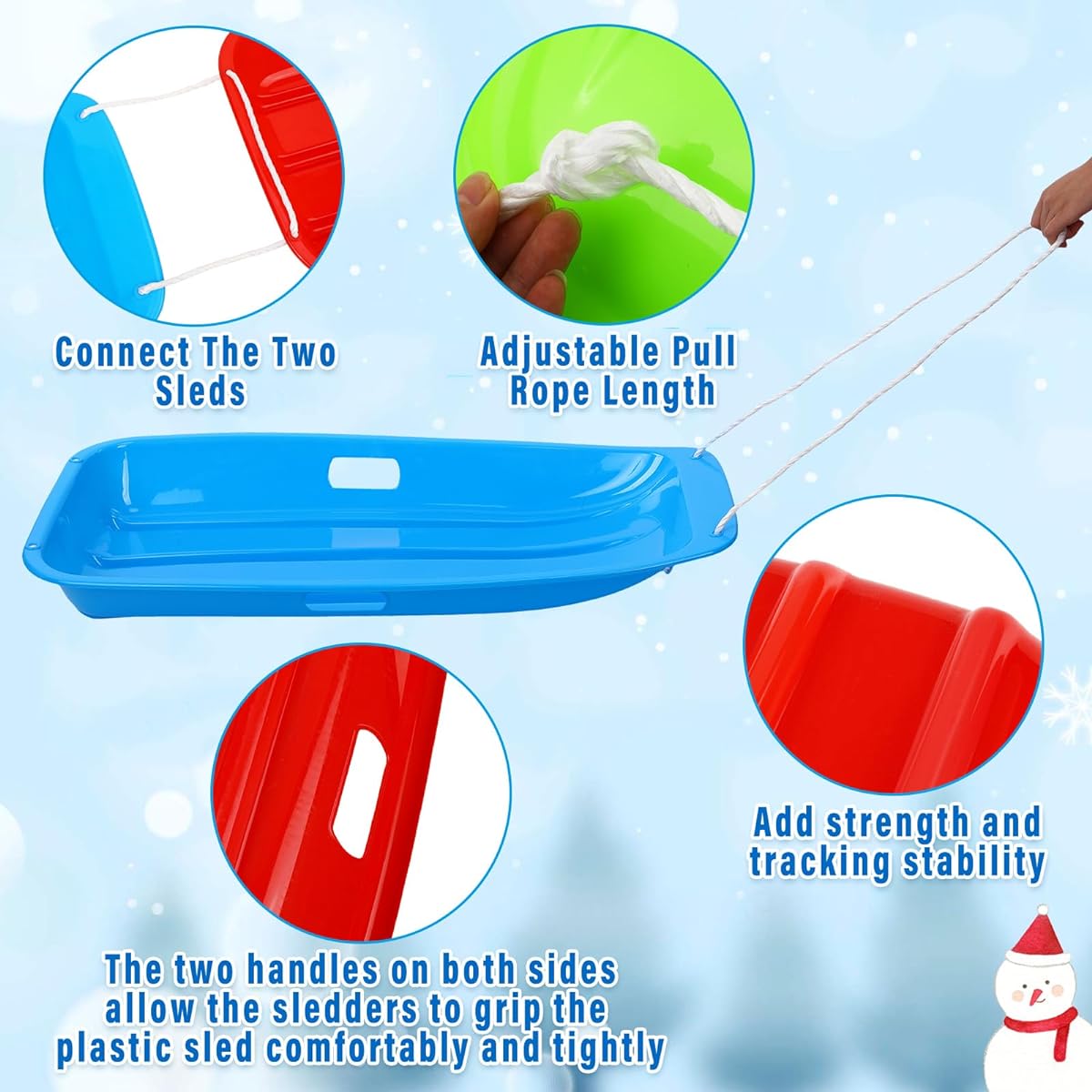 Liliful 16Pcs Winter Snow Sleds with Pull Rope and Handles, Snowball Maker, Beach Sled, Plastic Toboggan, Sand Slider, Snowball Fight Maker, Tool Clips for Kids Adults Outdoor Indoor Downhill Game, Multi-Style