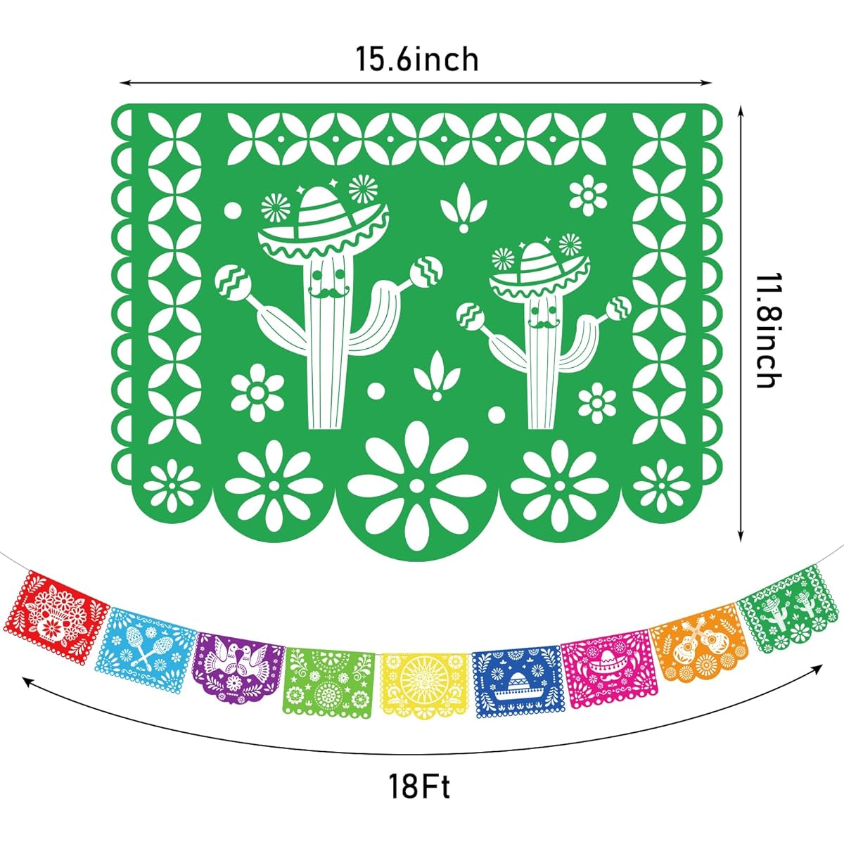 FUTUREPLUSX 18ft Fiesta Banner Mexican Party Banner Fiesta Garland PVC Cinco de Mayo Decorations Papel Picado Dia de Los Muertos Mexican Party Supplies