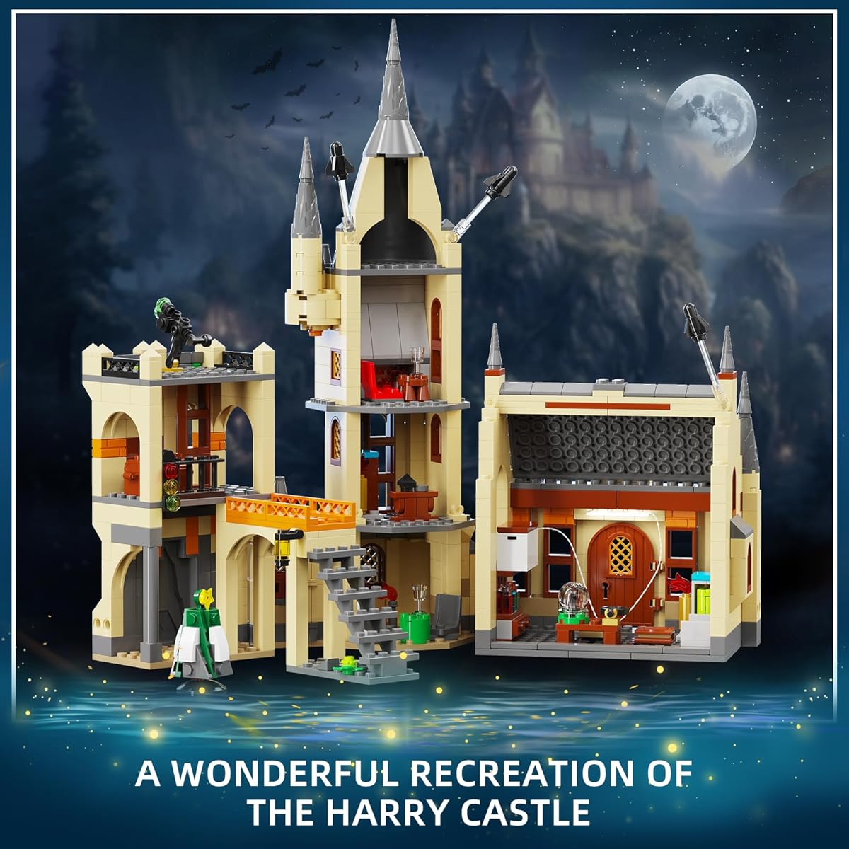 QLT Harry Castle Clock Tower Building Toy Set with Lights, Compatible with Lego Trains, Potter Fans, Boys, Kids, Ages 8-14, Collectibles, Magic Castle Architecture Model for Adults (868 Pieces), YC156