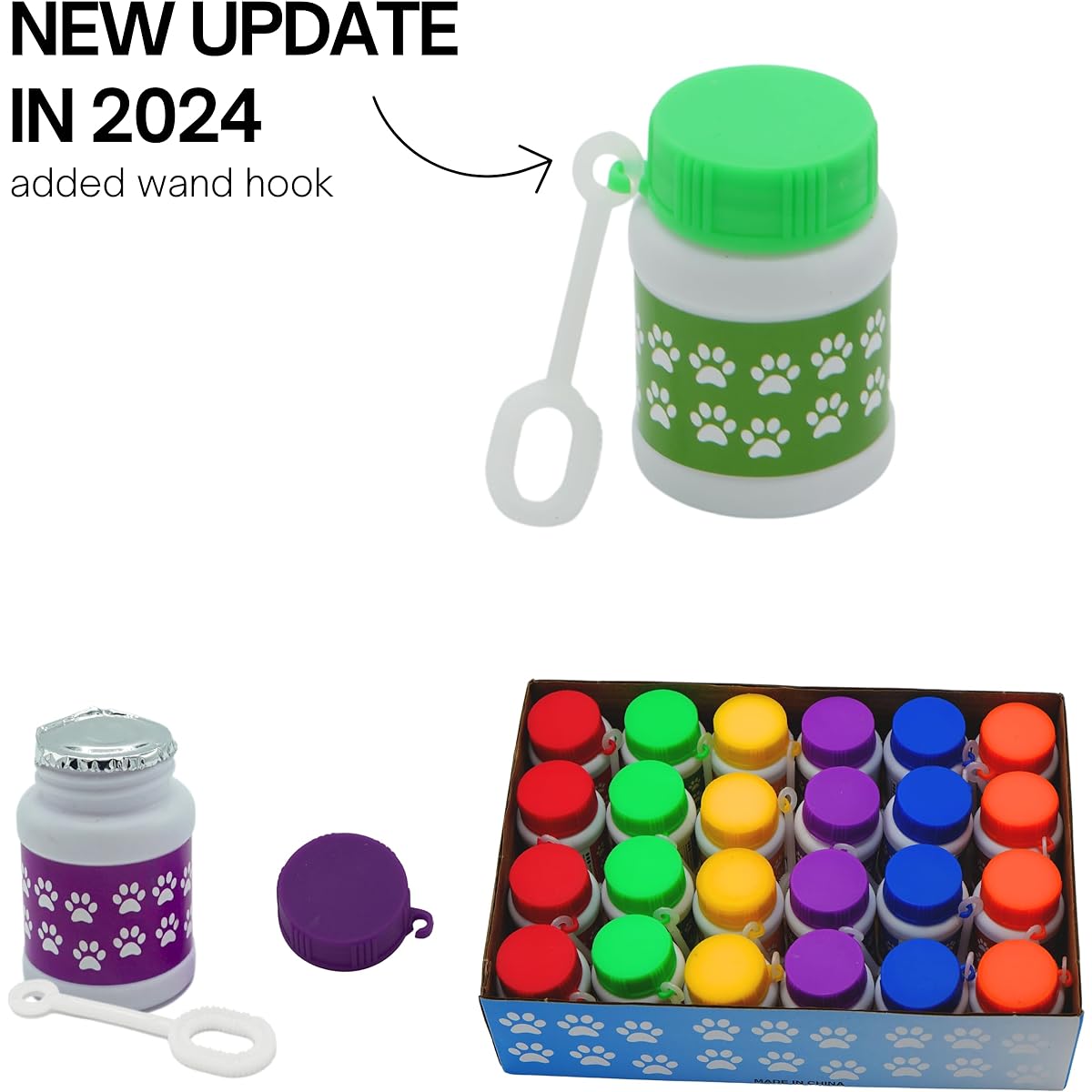4E's Novelty Paw Print Bubble Bottles Mini 24 Pack - Kids Bubbles Party Favors, 1 Fl Ounce, Kids Bubble Toys