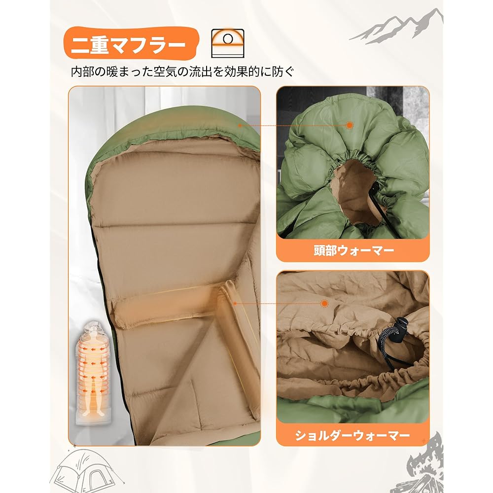 Nord Coast Sleeping Bag, -17°C Cold Resistant, Sleeping Bag, Winter Use, 230T Waterproof, High Heat Retention, Anti-Bite, Thermal Muffler, Windshield Tube, Washable, Compact, Envelope Type, Outdoor, Camping, Mountain Climbing, Sleeping in the Car, Office
