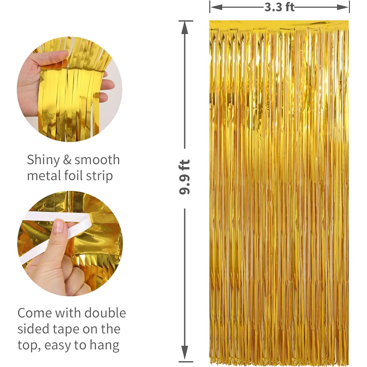 Crosize 2 Pack 3.3 x 10 ft Gold Foil Fringe Curtains Party Decorations Gold Tinsel Curtain Backdrop Party/Door Streamers Glitter Streamer Fringe Backdrop for Birthday Decorations/Baby Shower